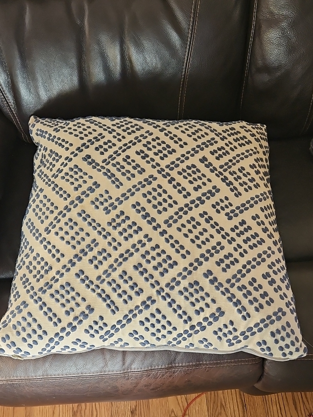 Crate & Barrel Ernest Pillow Brown Beige Embroidered 23"x23" Feather Down